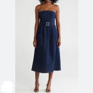 NEW Steve Madden denim strapless, belted midi dress